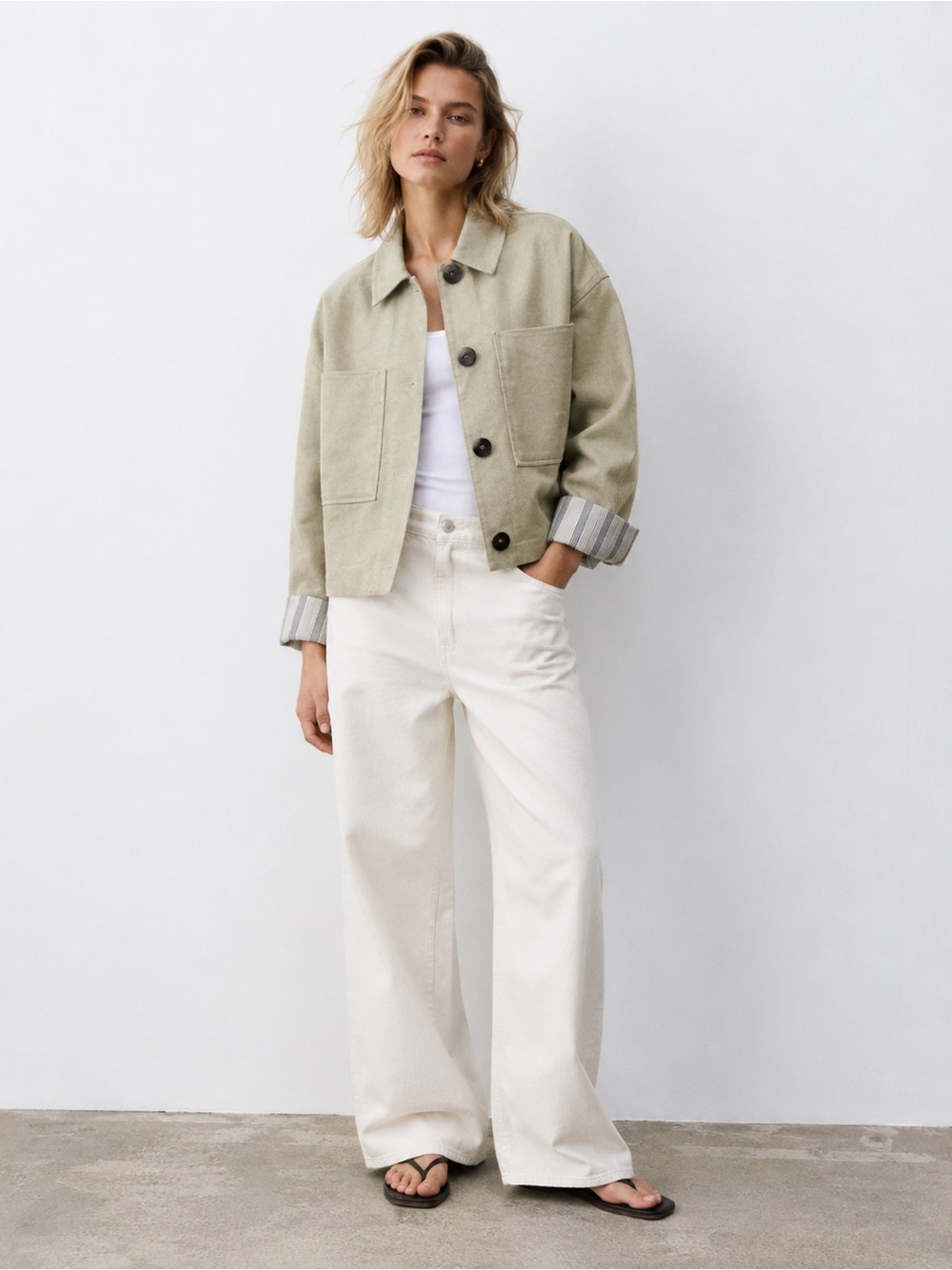 Zara Olive Green Linen Blend Jacket Sz L